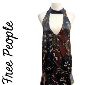 Free People paisley key hole slip dress